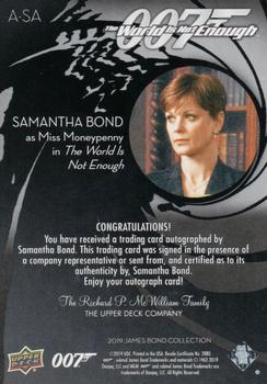 2019 Upper Deck James Bond Collection - Autographs Inscriptions #A-SA Samantha Bond Back