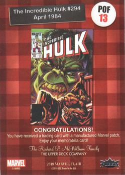 2019 Flair Marvel - Pieces of Flair Comic Corner Patch #POF 13 The Incredible Hulk #294 Back