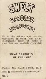 1914-15 Sweet Caporal World War I (T121) #2 King George of England Back