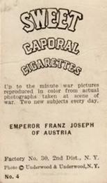 1914-15 Sweet Caporal World War I (T121) #4 Franz Joseph I Back