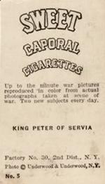 1914-15 Sweet Caporal World War I (T121) #5 King Peter of Servia Back