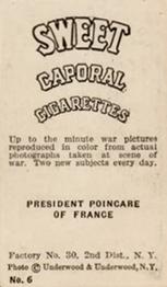 1914-15 Sweet Caporal World War I (T121) #6 President Poincare of France Back