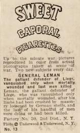 1914-15 Sweet Caporal World War I (T121) #13 General Leman Back