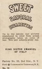 1914-15 Sweet Caporal World War I (T121) #14 King Victor Emanuel of Italy Back