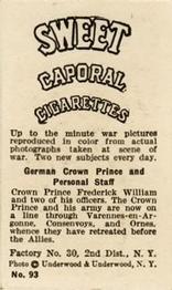 1914-15 Sweet Caporal World War I (T121) #93 German Crown Prince Back
