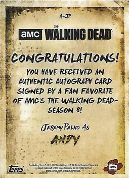 2018 Topps The Walking Dead Season 8 - Autographs #NNO Jeremy Palko Back