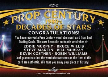 2019 Leaf Metal Pop Century - Prop Century 6 Decade of Stars Relics Platinum #PCDS-03 Eddie Murphy / Bruce Willis / Steve Martin / Bill Murray / Kevin Costner / Robin Williams Back
