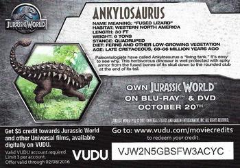 2015 Jurassic World Wal-Mart Pizza Promo #NNO Ankylosaurus Back