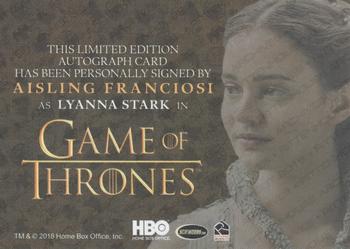 2019 Rittenhouse Game of Thrones Inflexions - Autographs Gold #NNO Aisling Franciosi Back