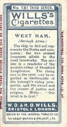 1905 Wills's Borough Arms 3rd Series (Red) #131 West Ham Back