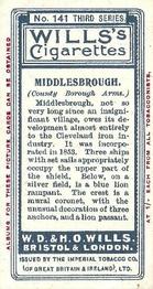 1905 Wills's Borough Arms 3rd Series (Red) #141 Middlesbrough Back
