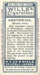1905 Wills's Borough Arms 3rd Series (Red) #143 Smethwick Back