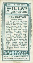 1905 Wills's Borough Arms 3rd Series (Grey) #116 Leamington Back