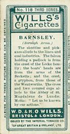 1905 Wills's Borough Arms 3rd Series (Grey) #118 Barnsley Back