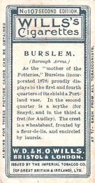 1906 Wills's Borough Arms 3rd Series Second Edition #107 Burslem Back