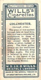 1906 Wills's Borough Arms 3rd Series Second Edition #117 Colchester Back