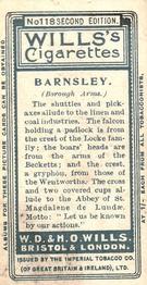1906 Wills's Borough Arms 3rd Series Second Edition #118 Barnsley Back