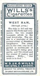 1906 Wills's Borough Arms 3rd Series Second Edition #131 West Ham Back