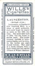 1906 Wills's Borough Arms 3rd Series Second Edition #134 Launceston Back