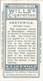 1906 Wills's Borough Arms 3rd Series Second Edition #143 Smethwick Back