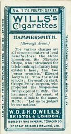 1905 Wills's Borough Arms 4th Series #174 Hammersmith Back