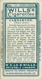 1905 Wills's Borough Arms 4th Series #191 Carnarvon Back