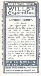 1906 Wills's Borough Arms 1st Series 2nd Edition (1-50) #25 Londonerry Back