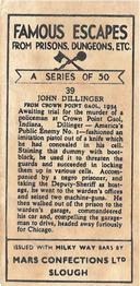 1937 Mars Confections Ltd. Famous Escapes from Prisons, Dungeons, Etc. #39 John Dillinger Back