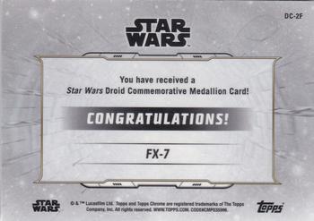 2019 Topps Chrome Star Wars Legacy - Droid Commemorative Medallion Relic Refractor Blue #NNO FX-7 / 2-1B Back