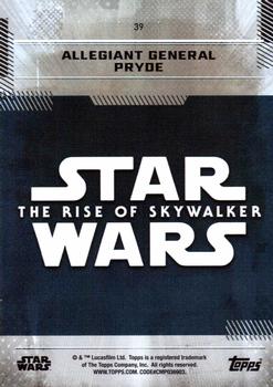 2019 Topps Star Wars: The Rise of Skywalker #39 Allegiant General Pryde Back