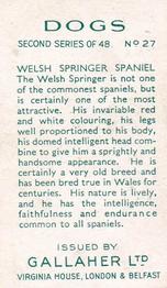 1938 Gallaher Dogs Series 2 #27 Welsh Springer Spaniel Back