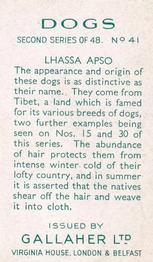 1938 Gallaher Dogs Series 2 #41 Lhassa Apso Back