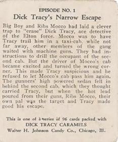 1937 Johnson Candy Dick Tracy (R41) #1 Tracy Spots Ribs Mocco Back