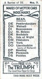 1923 Amalgamated Press Makes of Motor Cars and Index Marks #7 Bean Back