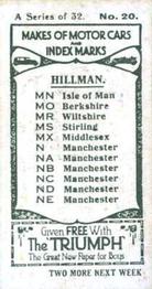 1923 Amalgamated Press Makes of Motor Cars and Index Marks #20 Hillman Back