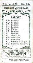 1923 Amalgamated Press Makes of Motor Cars and Index Marks #32 Talbot Back