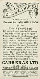 1936 Carreras Dogs & Friend #20 Pekingese Back