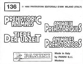 1992 Panini Prehistoric Animals Stickers #136 Cave Bear Back