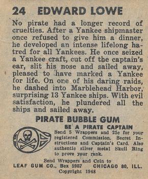 1948 Leaf Pirates #24 Edward Low Back