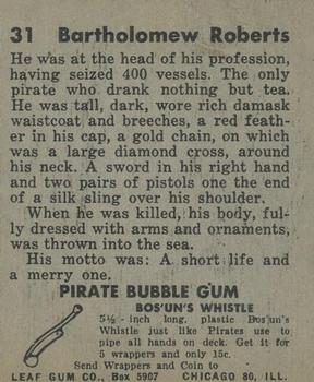 1948 Leaf Pirates #31 Bartholomew Roberts Back