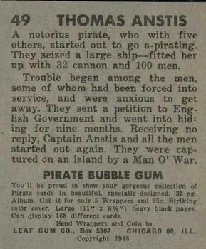 1948 Leaf Pirates #49 Thomas Anstis Back