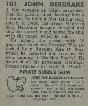 1948 Leaf Pirates #101 Capt. John Derdrake Back
