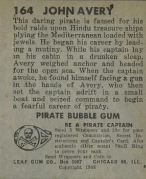 1948 Leaf Pirates #164 John Avery Back