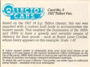 1986 Sanitarium Weet-Bix Collector Cars #5 1927 Talbot Van Back