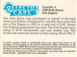 1986 Sanitarium Weet-Bix Collector Cars #6 1920 Rolls Royce Fire Engine Back