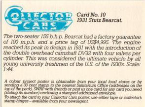 1986 Sanitarium Weet-Bix Collector Cars #10 1931 Stutz Bearcat Back