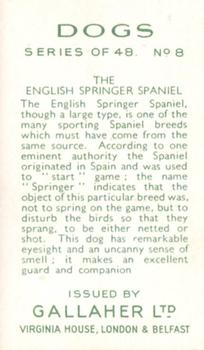 1936 Gallaher Dogs Series 1 #8 English Springer Spaniel Back