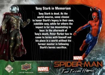 2019 Upper Deck Marvel Spider-Man Far From Home #1 Tony Stark in Memoriam Back