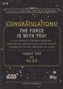 2019 Topps Star Wars Journey to Star Wars The Rise of Skywalker - Autographs Black #A-JV Jimmy Vee Back