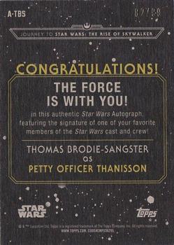 2019 Topps Star Wars Journey to Star Wars The Rise of Skywalker - Autographs Black #A-TBS Thomas Brodie-Sangster Back